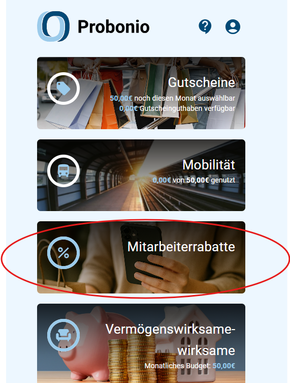 Screenshot Mitarbeiterrabatte