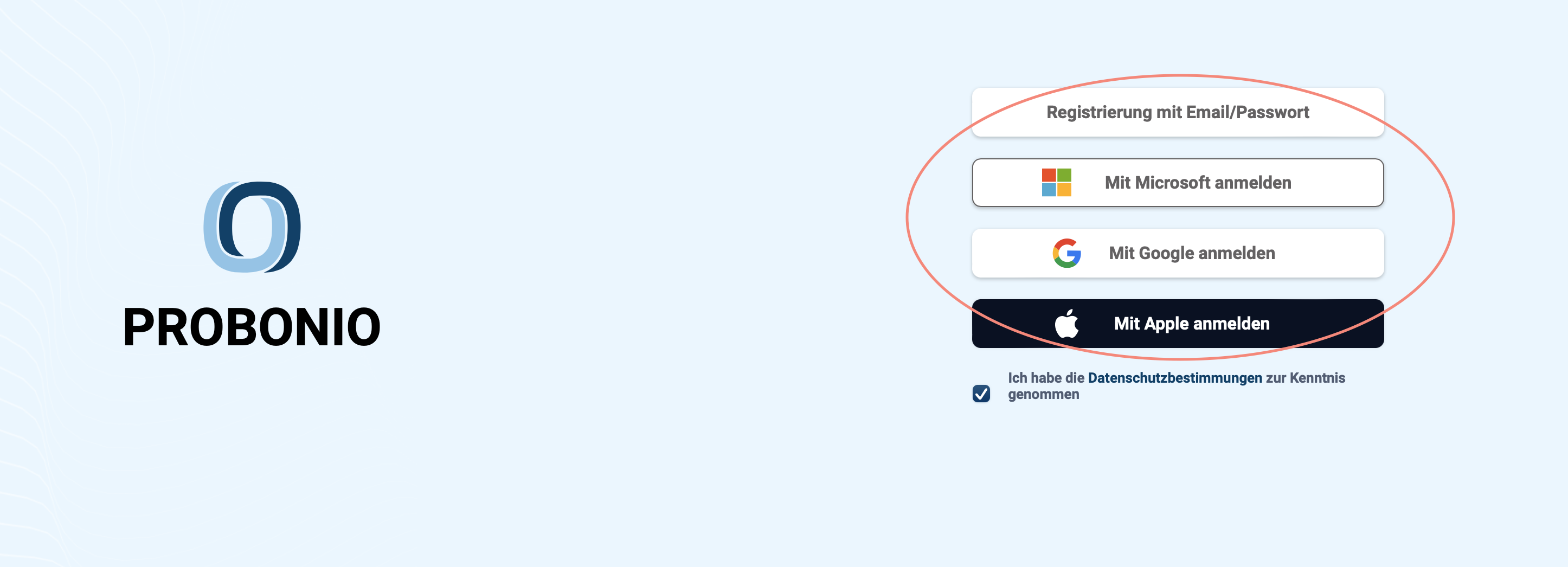 Screenshot Anmeldeoptionen